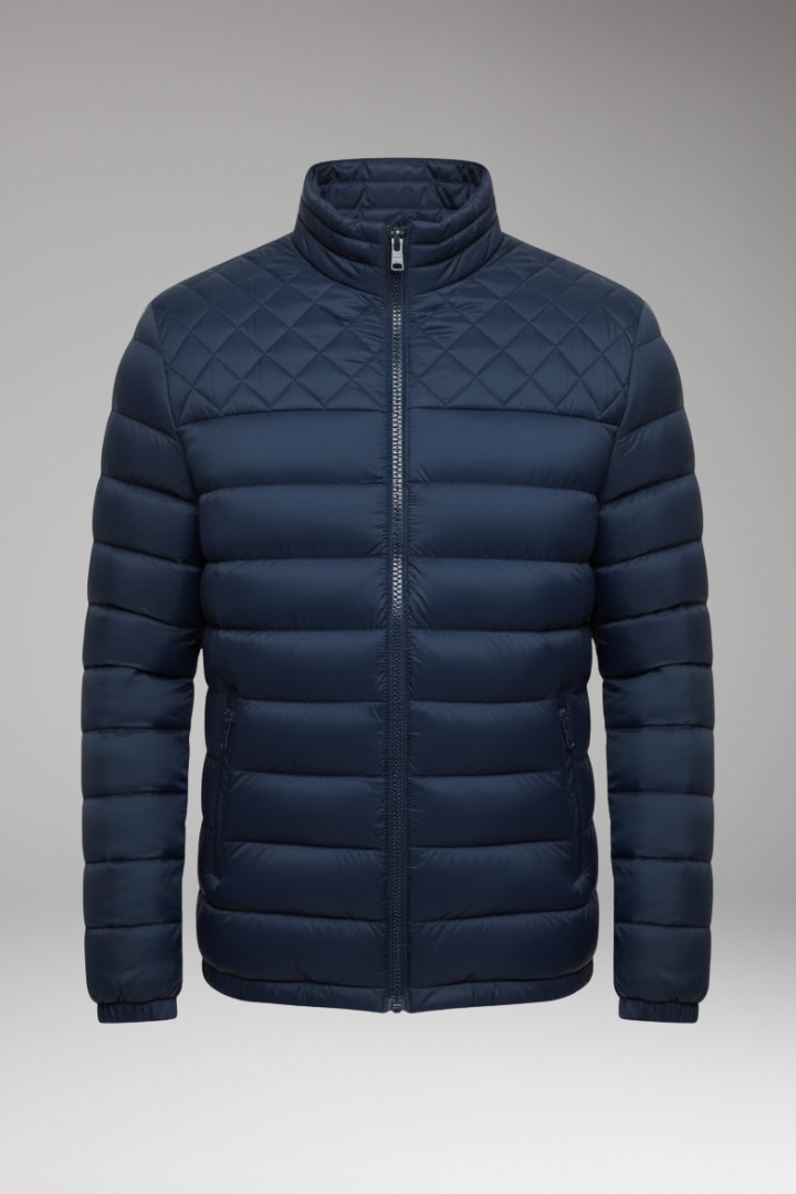 Men's Quilted Hooded Jacket Textured Outer Layer - VibreMode