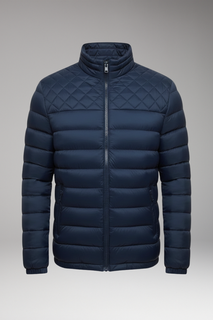 Men's Quilted Hooded Jacket Textured Outer Layer - VibreMode