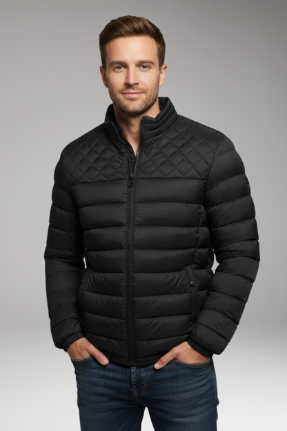 Men's Quilted Hooded Jacket Textured Outer Layer