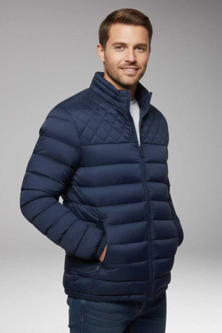 Men's Quilted Hooded Jacket Textured Outer Layer
