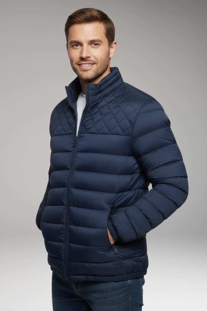 Men's Quilted Hooded Jacket Textured Outer Layer