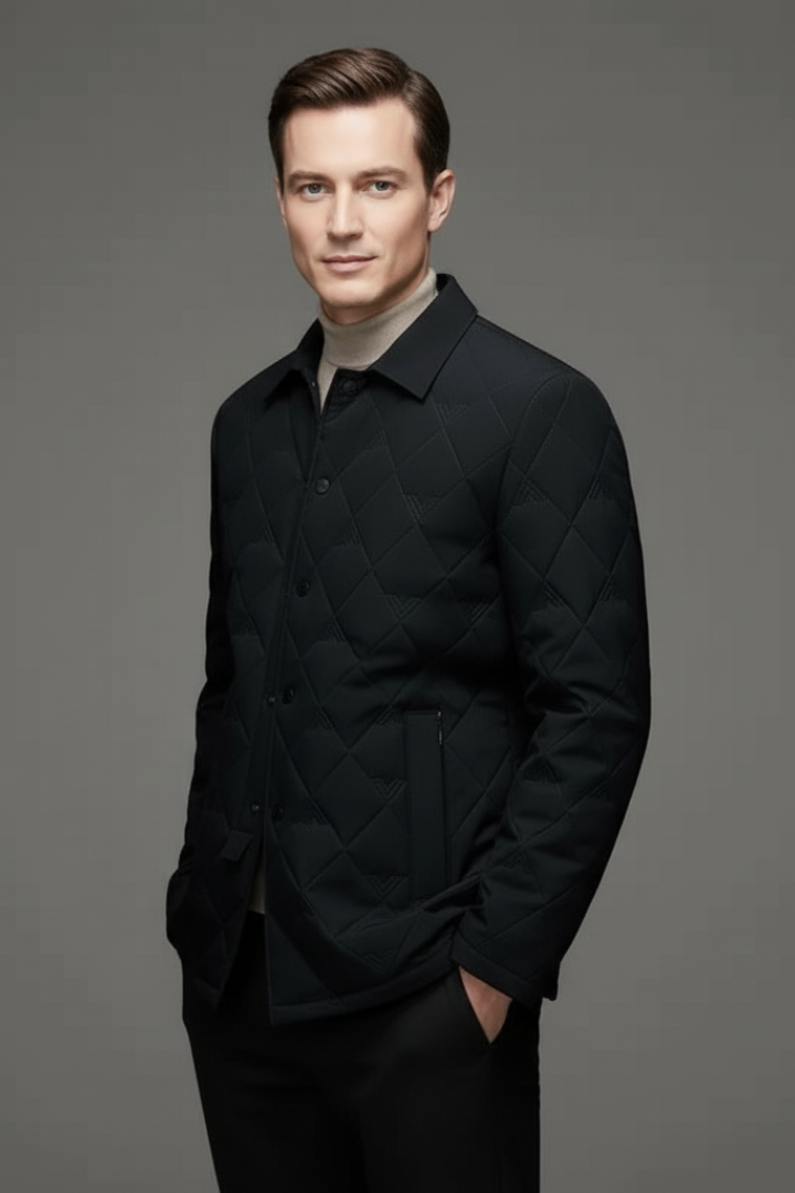 Men's Quilted Jacket Snap Buttons Padded Interior