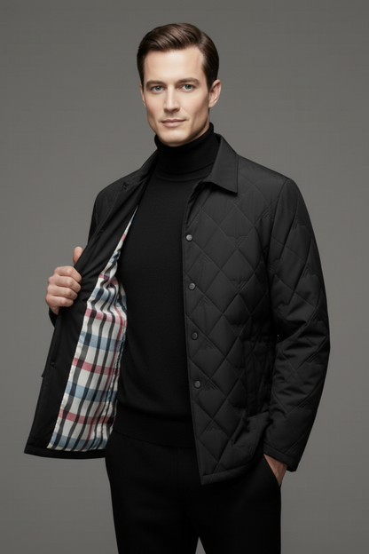 Men's Quilted Jacket Snap Buttons Padded Interior