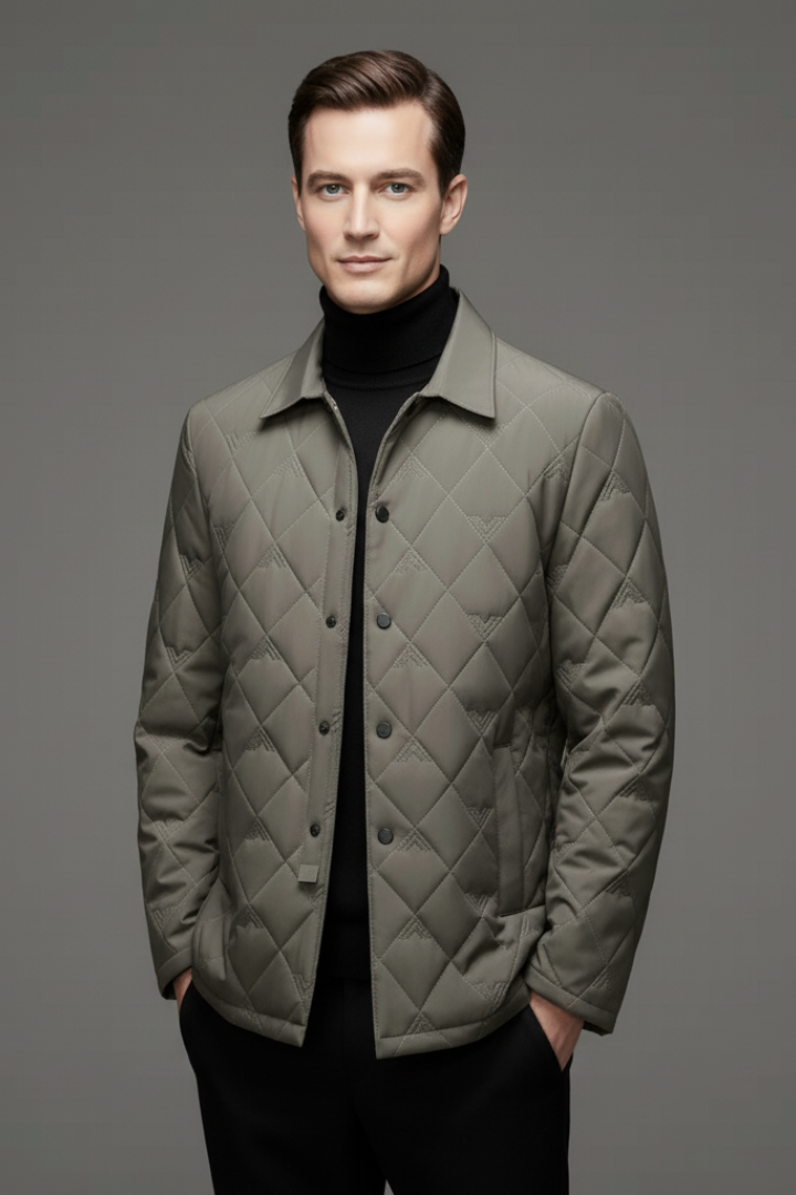 Men's Quilted Jacket Snap Buttons Padded Interior