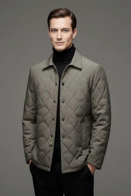 Men's Quilted Jacket Snap Buttons Padded Interior