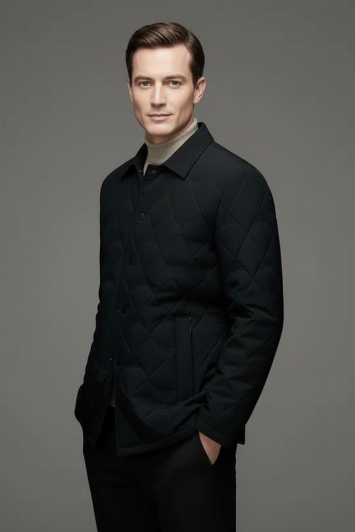 Men's Quilted Jacket Snap Buttons Padded Interior