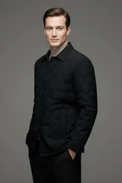 Men's Quilted Jacket Snap Buttons Padded Interior