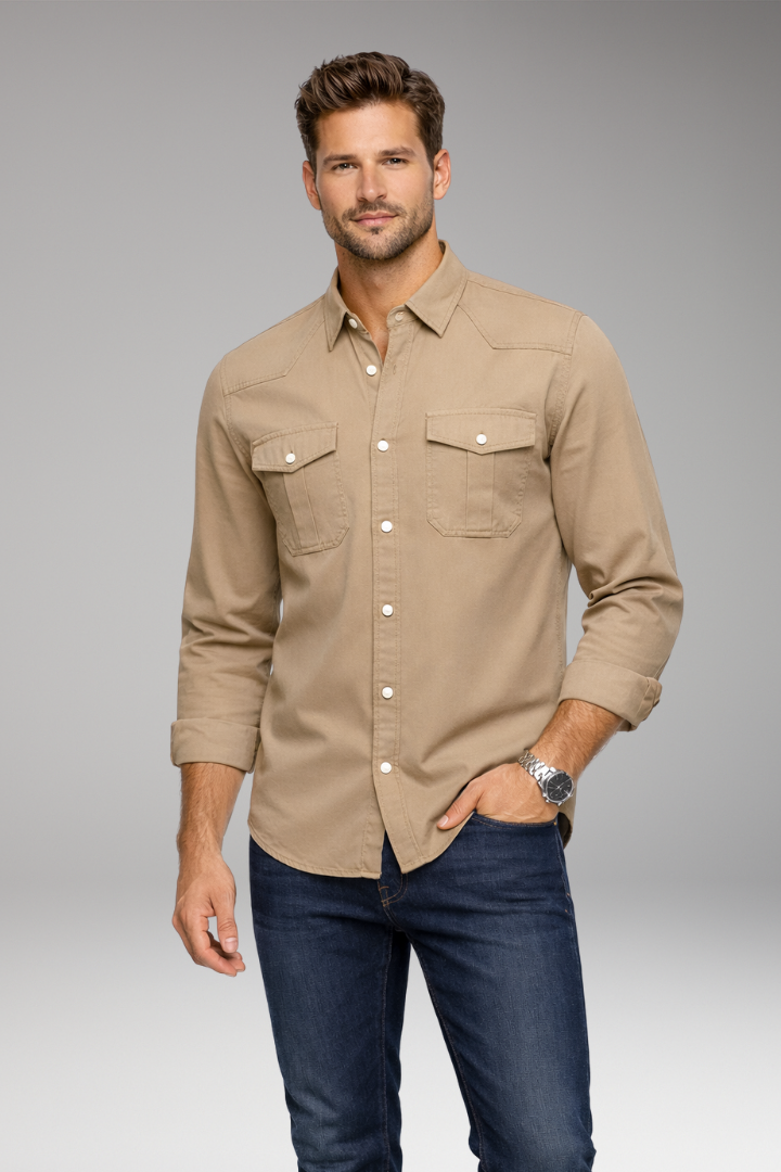 Men's Dress Shirt Button Front Chest Pockets
