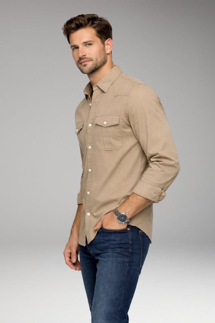 Men's Dress Shirt Button Front Chest Pockets