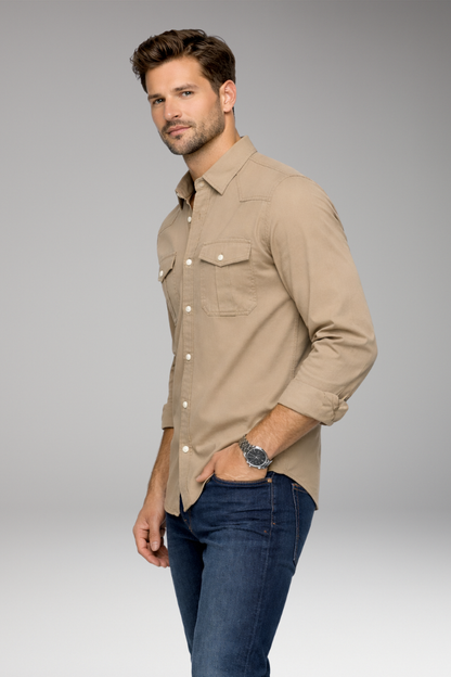 Men's Dress Shirt Button Front Chest Pockets