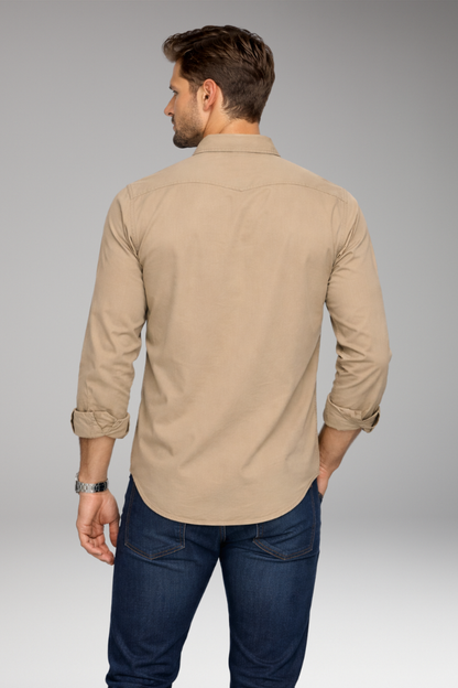 Men's Dress Shirt Button Front Chest Pockets