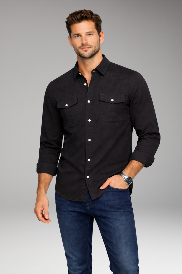 Men's Dress Shirt Button Front Chest Pockets