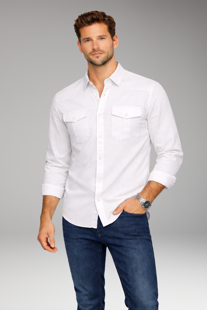 Men's Dress Shirt Button Front Chest Pockets