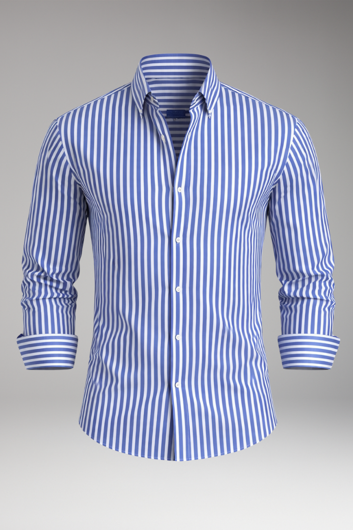 Men's Striped Dress Shirt Button Collar - VibreMode