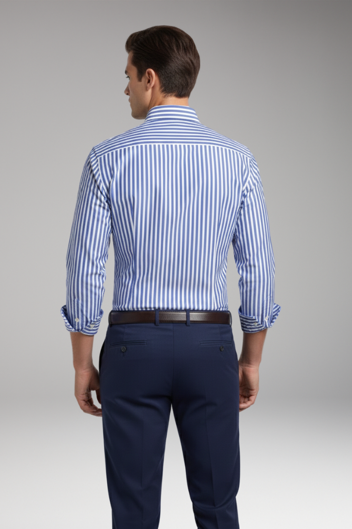 Men's Striped Dress Shirt Button Collar