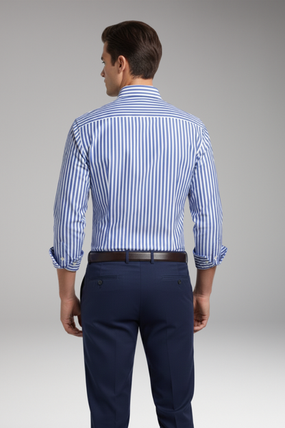 Men's Striped Dress Shirt Button Collar