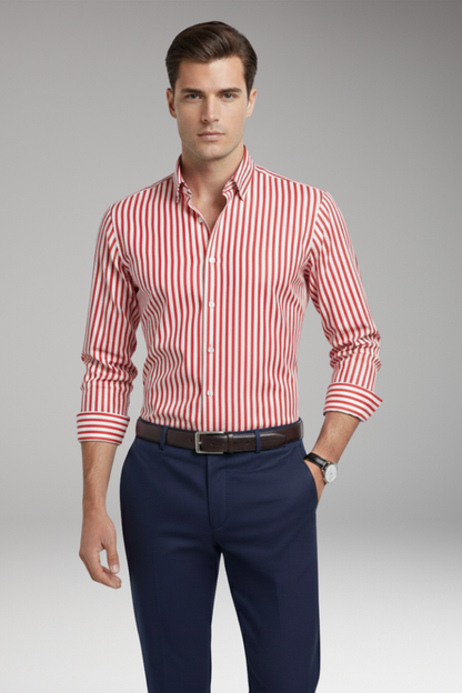 Men's Striped Dress Shirt Button Collar