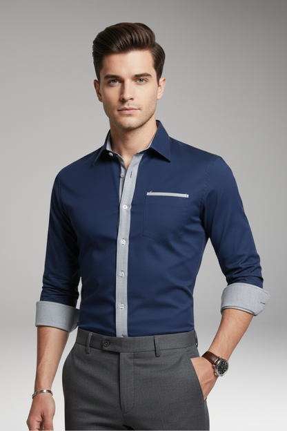 Men's Dress Shirt Contrast Collar Cuffs