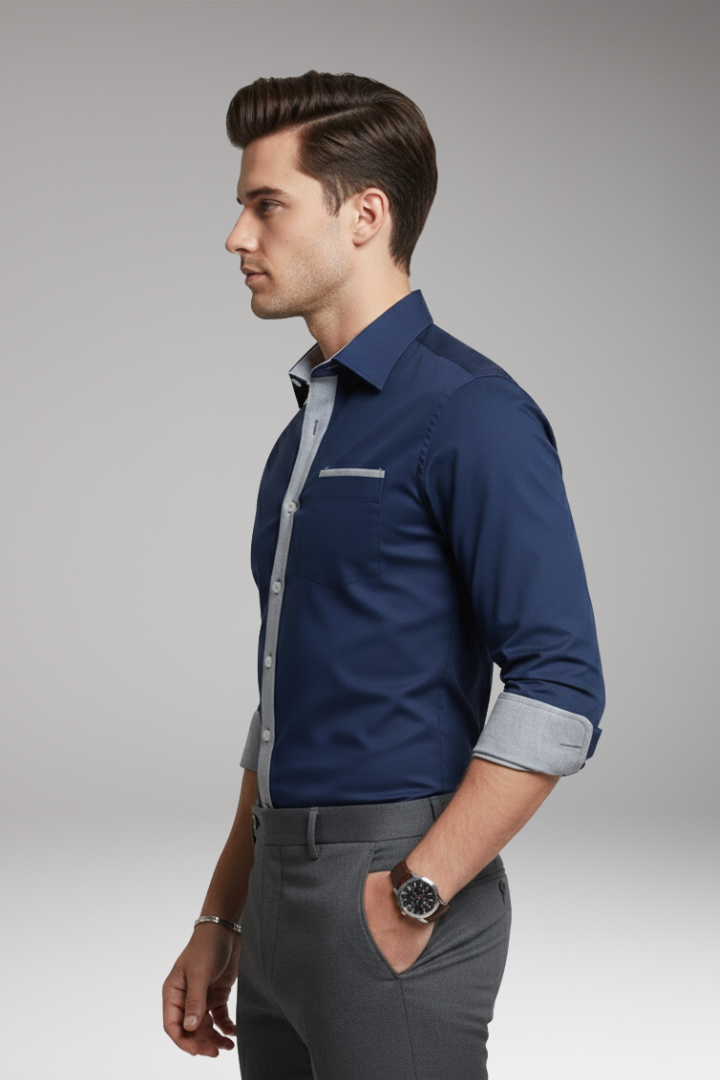 Men's Dress Shirt Contrast Collar Cuffs