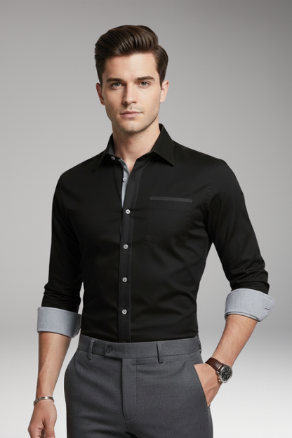 Men's Dress Shirt Contrast Collar Cuffs