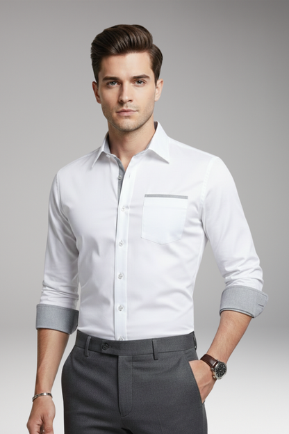 Men's Dress Shirt Contrast Collar Cuffs