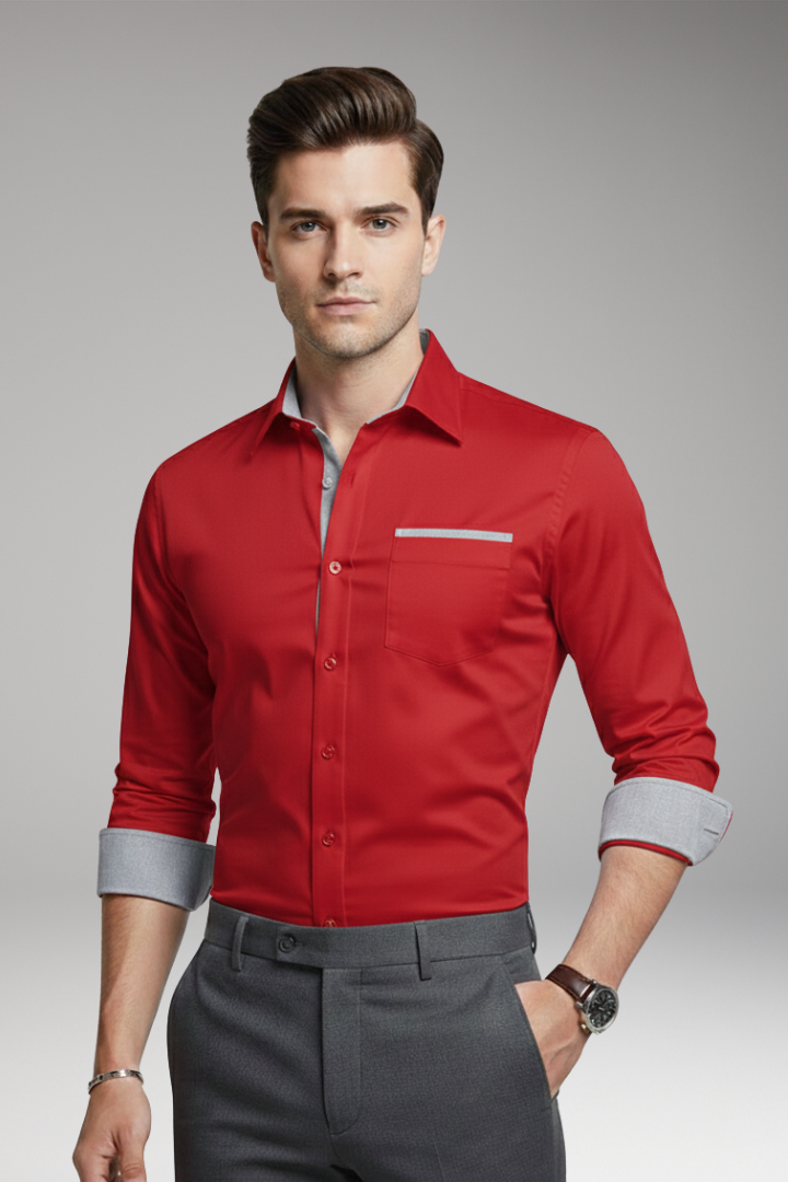Men's Dress Shirt Contrast Collar Cuffs
