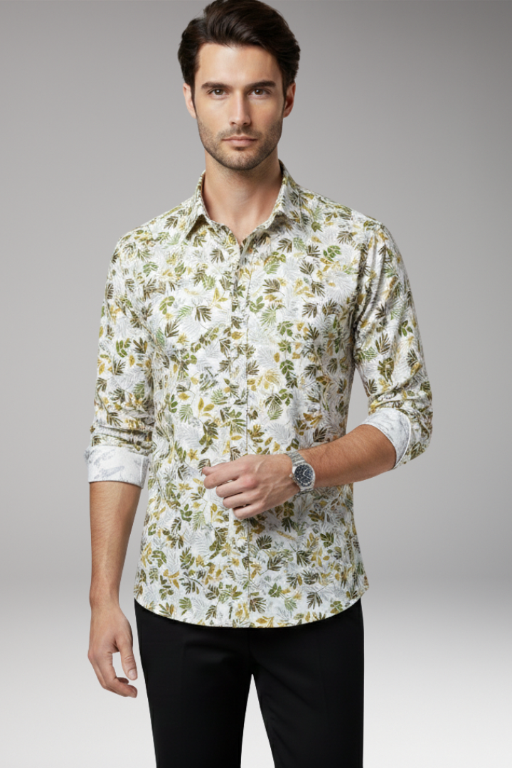 Men's Floral Print Button Front Shirt