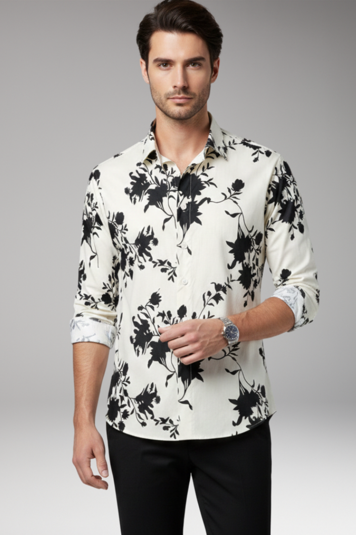 Men's Floral Print Button Front Shirt