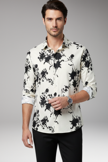 Men's Floral Print Button Front Shirt
