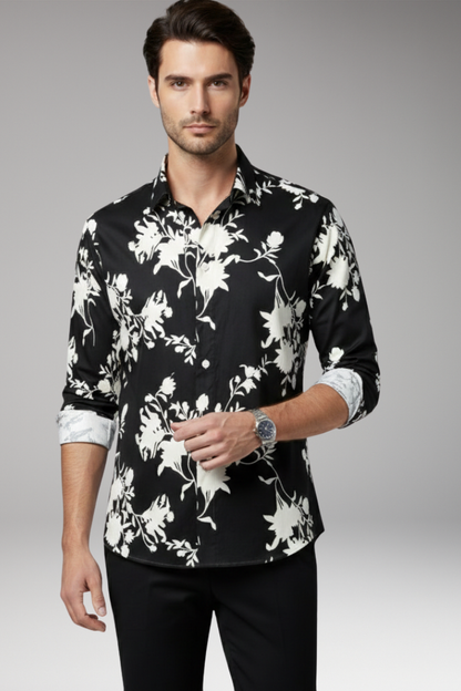 Men's Floral Print Button Front Shirt