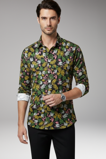 Men's Floral Print Button Front Shirt