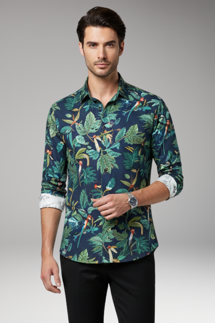Men's Floral Print Button Front Shirt