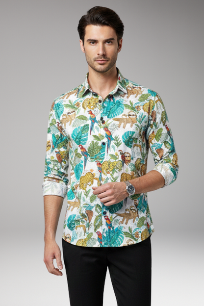 Men's Floral Print Button Front Shirt
