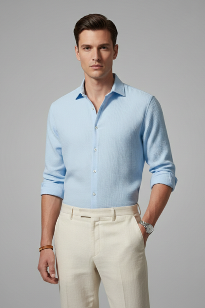 Men's Dress Shirt Italian Collar Button Front