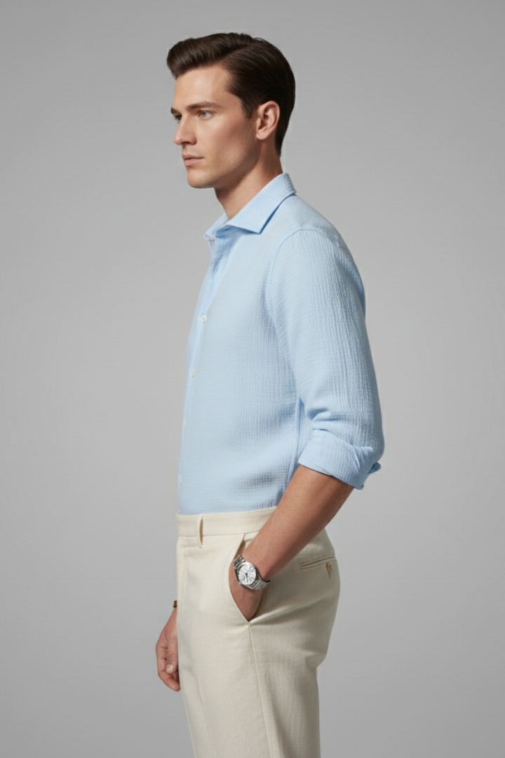 Men's Dress Shirt Italian Collar Button Front