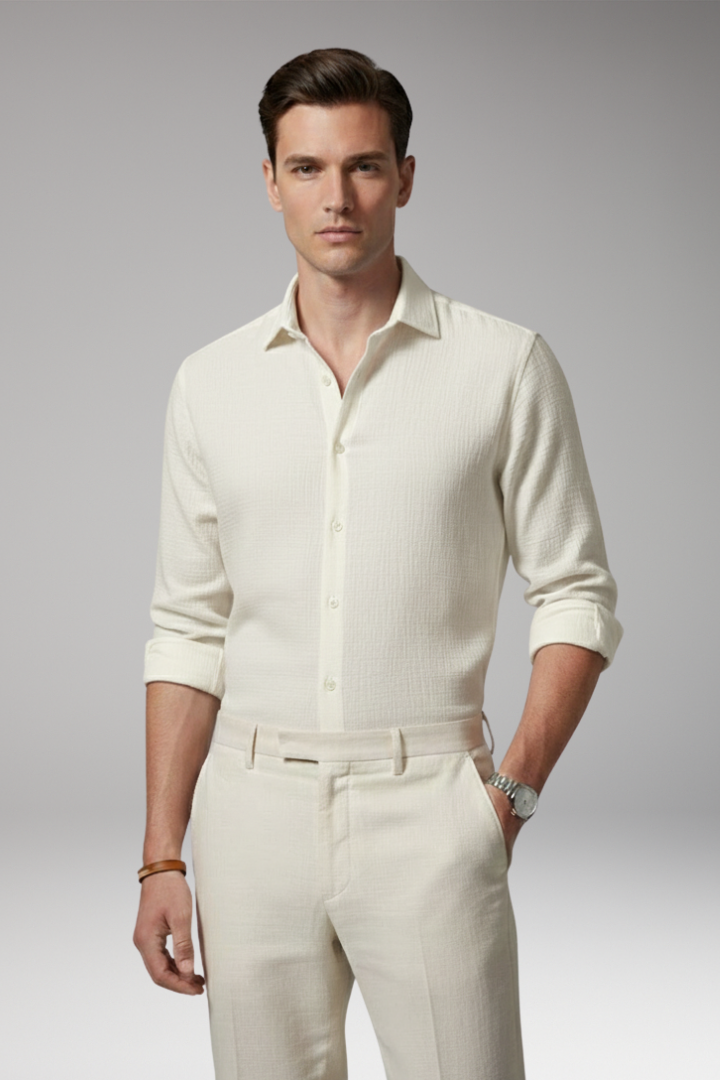 Men's Dress Shirt Italian Collar Button Front