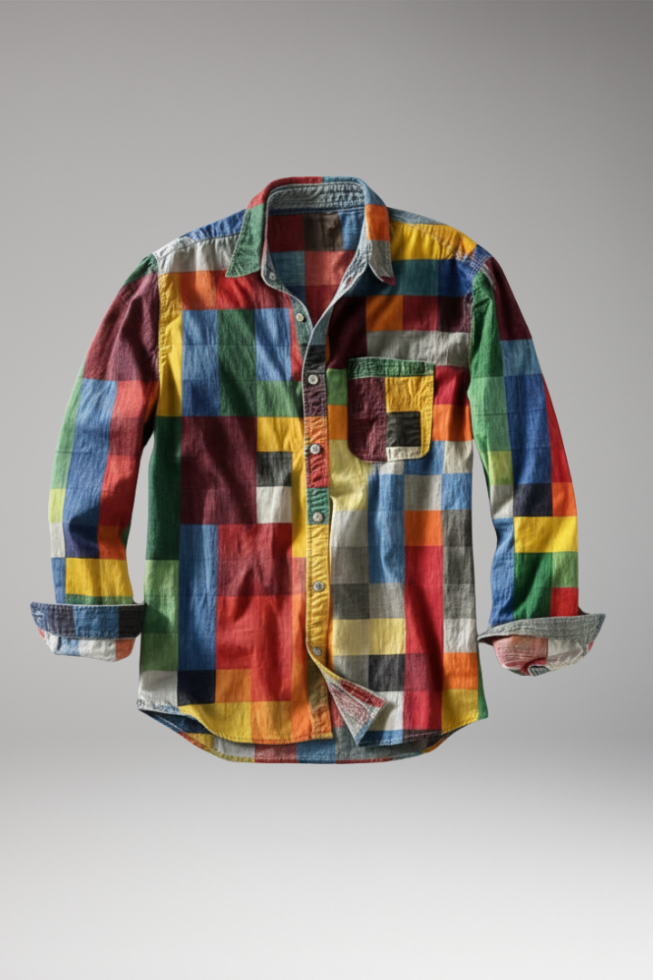 Men's Patchwork Shirt Cotton Chest Pocket - VibreMode