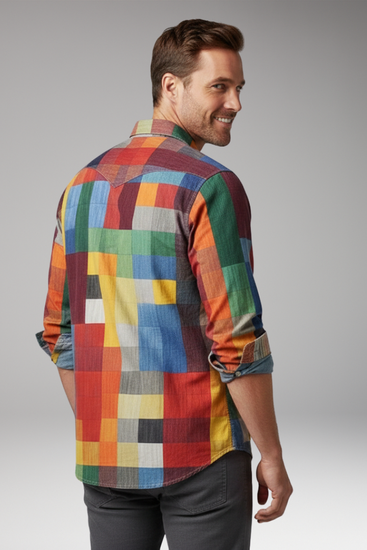 Men's Patchwork Shirt Cotton Chest Pocket