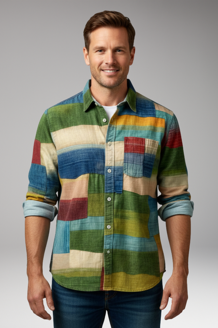 Men's Patchwork Shirt Cotton Chest Pocket