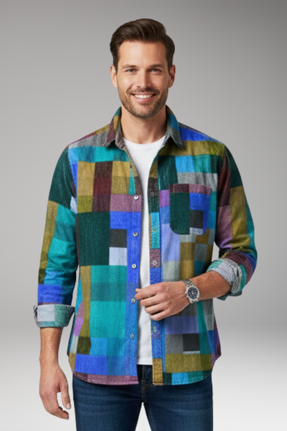 Men's Patchwork Shirt Cotton Chest Pocket