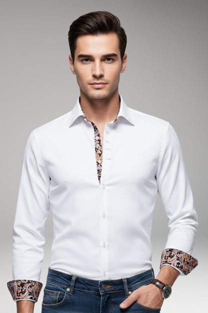 Men's Patterned Dress Shirt Button Cuffs