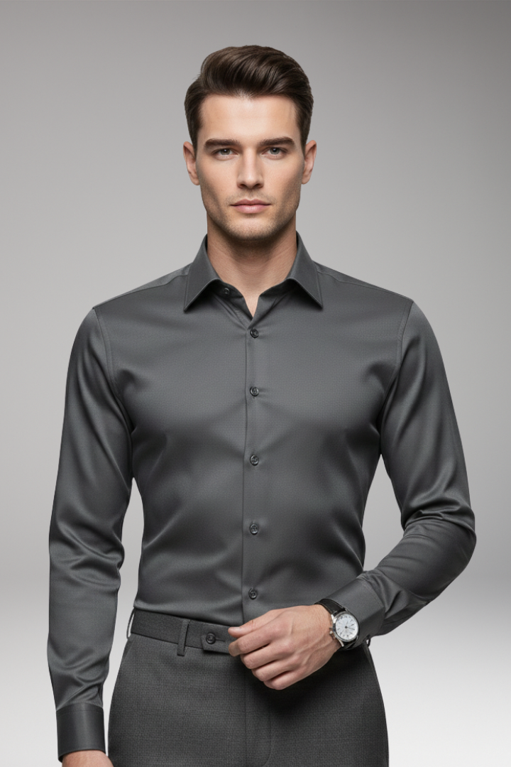 Men's Pointed Collar Dress Shirt Button Front
