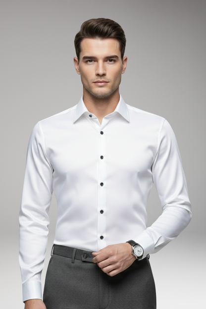 Men's Pointed Collar Dress Shirt Button Front