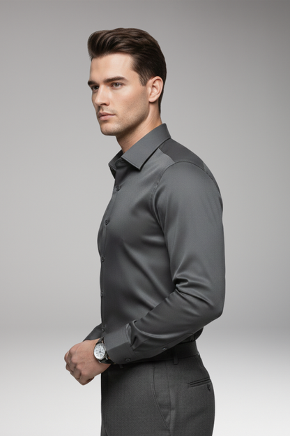 Men's Pointed Collar Dress Shirt Button Front