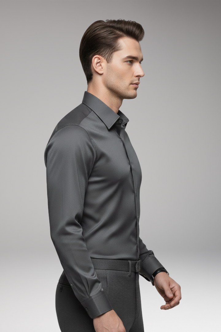 Men's Pointed Collar Dress Shirt Button Front