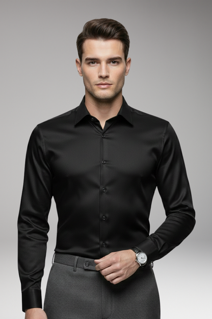 Men's Pointed Collar Dress Shirt Button Front