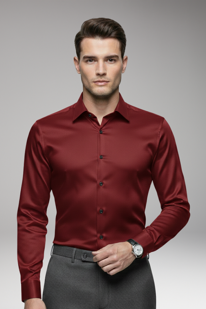 Men's Pointed Collar Dress Shirt Button Front