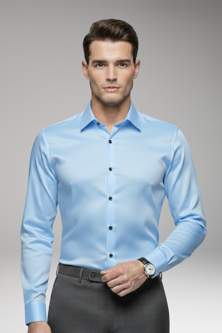 Men's Pointed Collar Dress Shirt Button Front