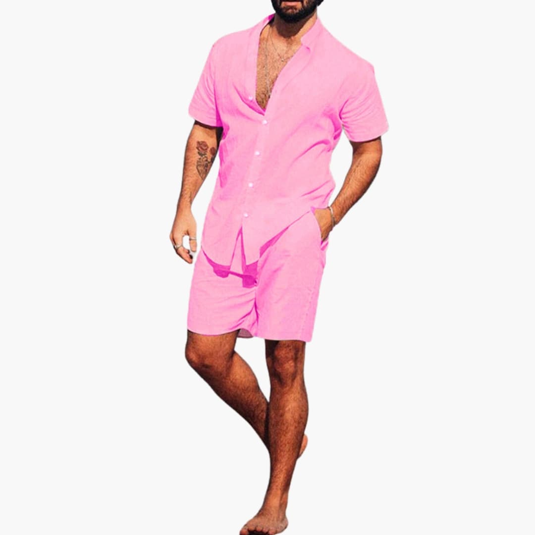 Men's Short Sleeve Shirt And Shorts Set Lightweight Summer