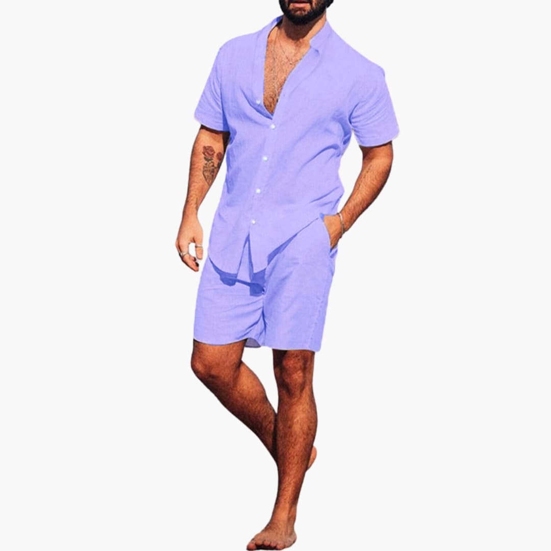 Men's Short Sleeve Shirt And Shorts Set Lightweight Summer